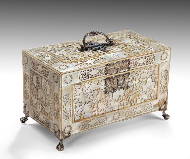 antique Coulborn Mid 18th Century Fretwork Mother of Pearl Tea Casket