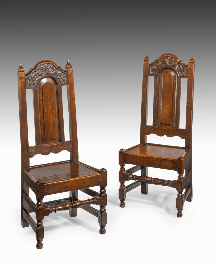 Coulborn antique Pair of William & Mary Oak Joined Back Stools LANCASHIRE