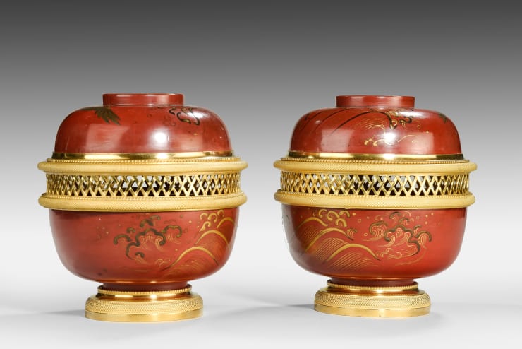 Coulborn antique Pair of Japanese Lacquered ‘Pot Pourri’ Vases Benjamin Vulliamy