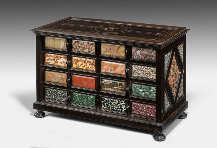 Ebony and Antique Marble-mounted Table Cabinet