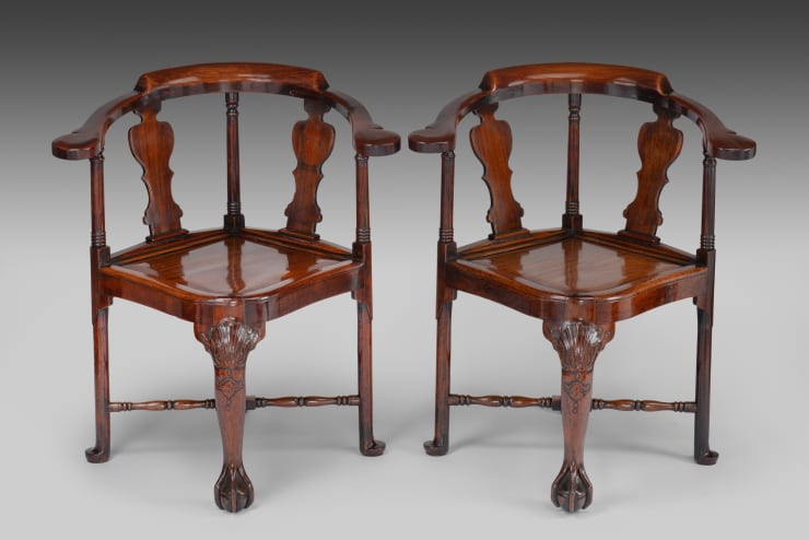 Pair of Chinese Export Huang Huali or Xiang Hongmu Armchairs