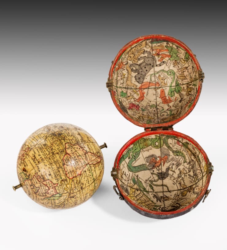 Coulborn antique Pocket Globe and Case Published by Nathaniel Hill