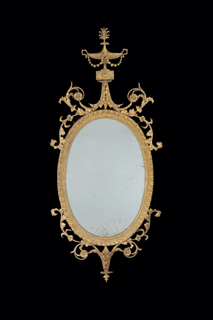 Coulborn George III Carved Giltwood Oval Mirror after designs by Robert Adam