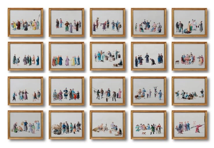 Rare Set of 20 Chinese Export Watercolours Representing The Customs and Trades of China