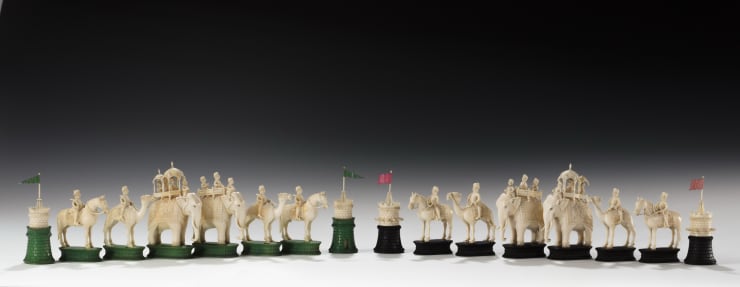 Coulborn antique 18th century Anglo-Indian 18th Century Carved Ivory 32 Piece Chess Set