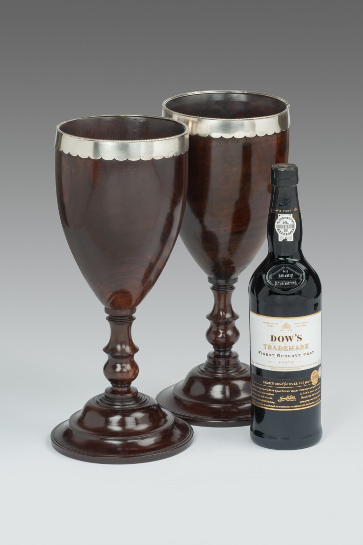 Pair of Large Georgian Lignum Vitae Loving Cups mounted with silver rims