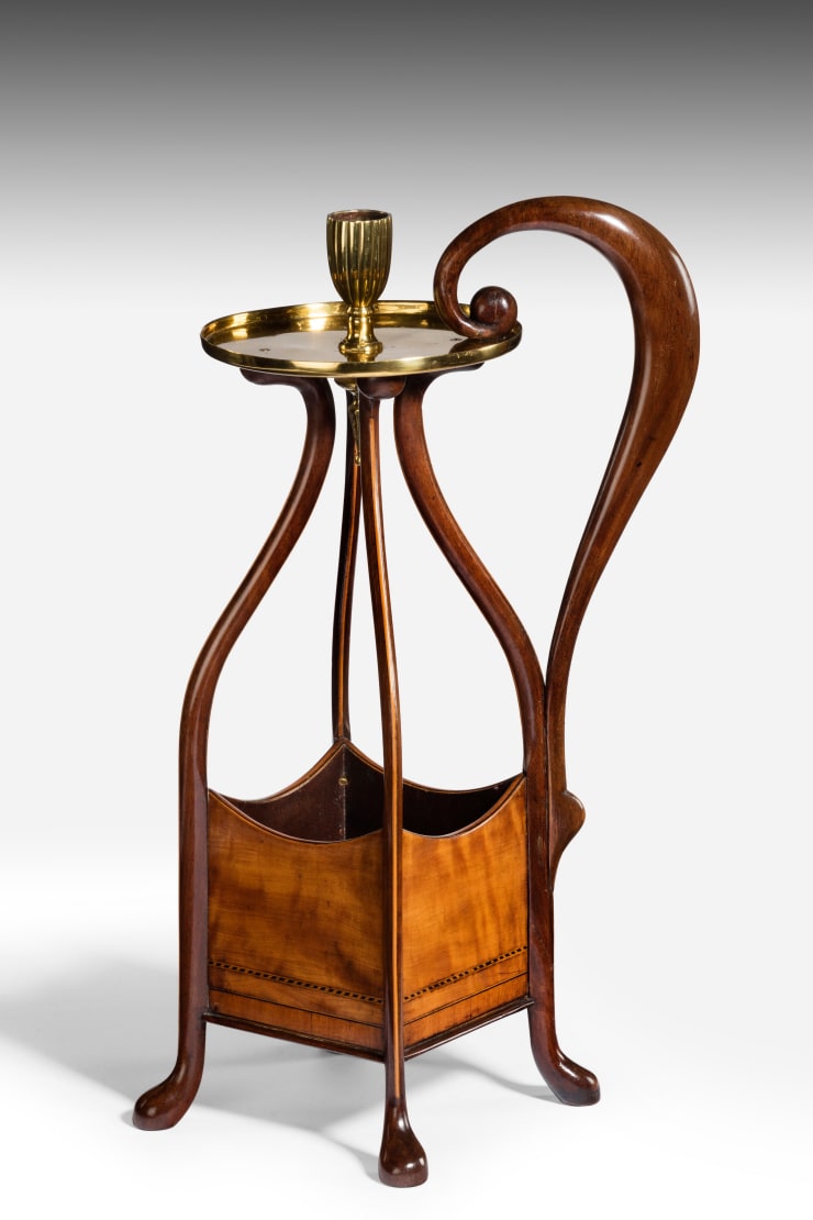 Mahogany and Satinwood Candle Box with Gilt Brass Candle Nozzle and Drip