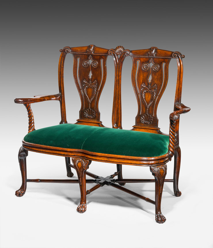 antique Coulborn Chinese Export padouk double chair back settee