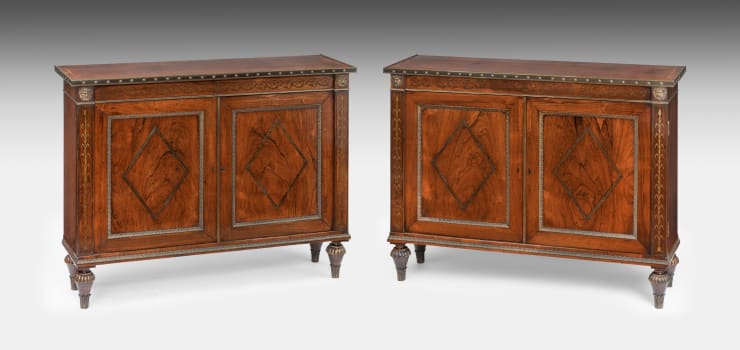 Pair of Regency Rosewood and Cut Brass Inlaid Side Cabinets attributed to George Oakley