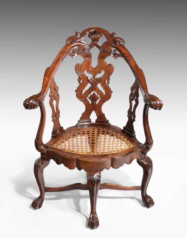 Indo-Portuguese Carved Padouk Armchair
