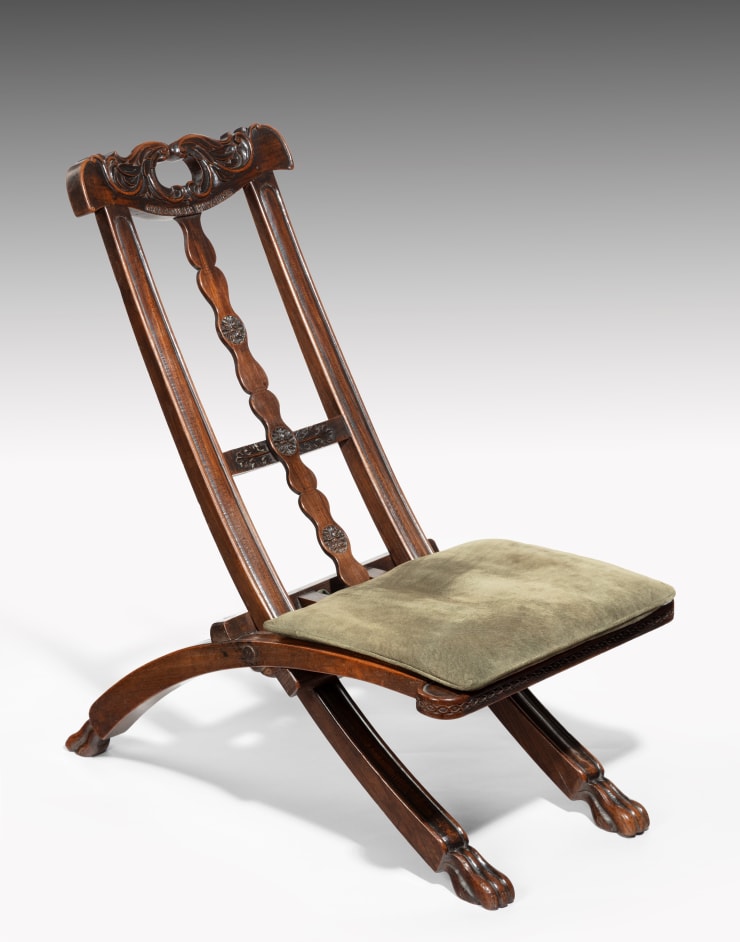 Coulborn antique Low Folding Chair India carved Guicowar Hiwalee