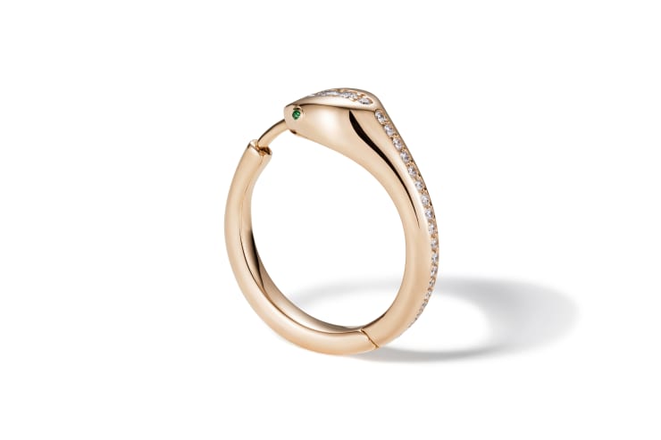 Tabbah Reptilia Single 18K Rose gold (4.70g) and (25) Round Brilliant Diamonds 0.19ct and (2) Marquise emeralds 0.02ct