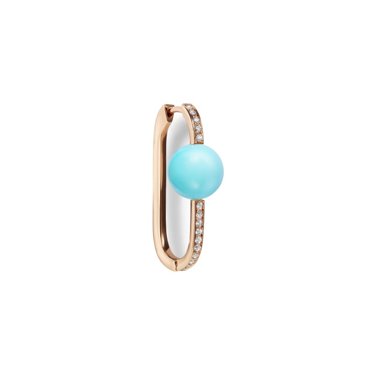 Tabbah B-Glam Single SM 18K Rose Gold (1.93g) and (15) Round Brilliant Diamonds 0.10ct and 1 Turquoise Color Bead