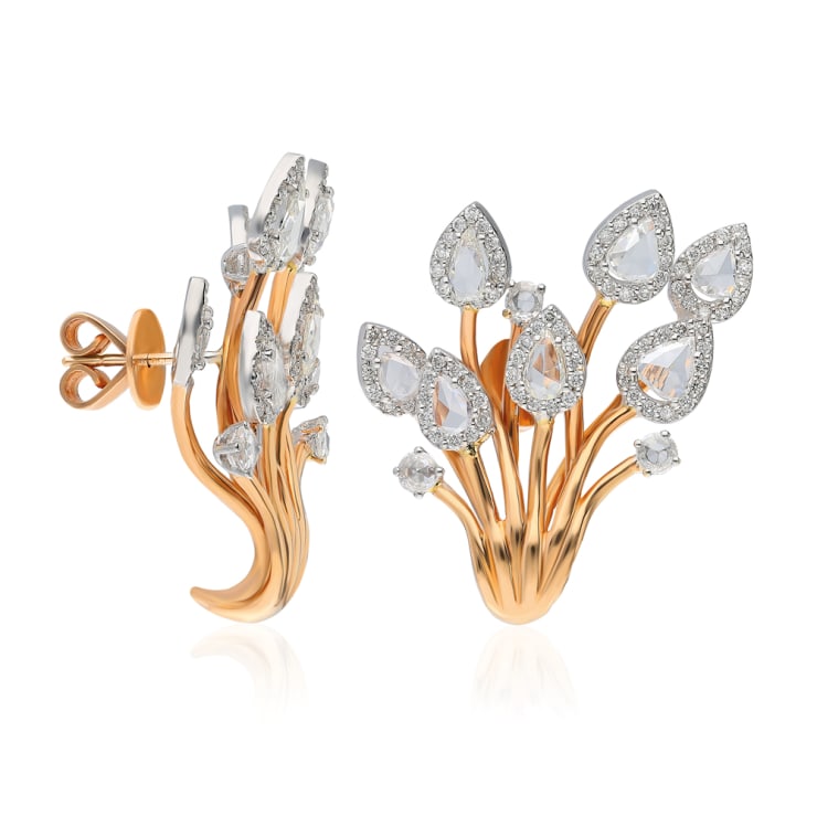 Terzihan Everose: Sparkle Earrings 18k Rose Gold Earrings with White Diamonds: 3,30ct, F Color VS Clarity Full Cut & Rose Cut Solitaire Pieces