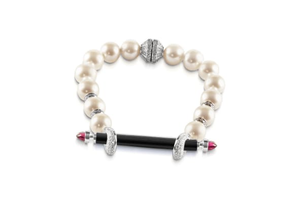 Ananya, Onyx White Pearl Chakra Bracelet, Ruby