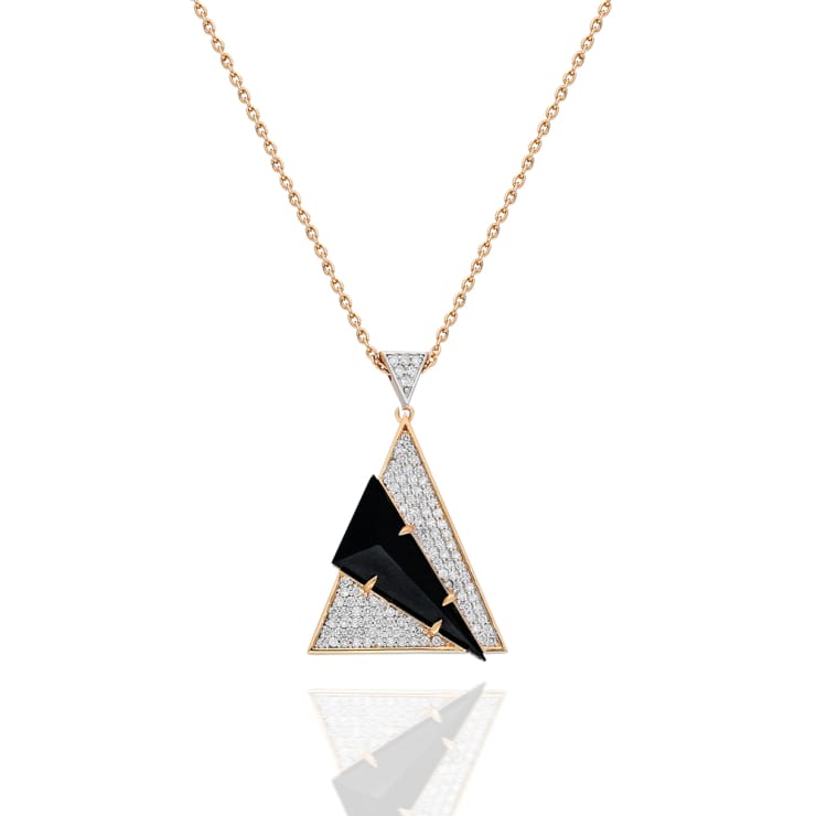 Terzihan Neutra: Aztec Pendant w/Black Onyx 18k Rose Gold Pendant with White Diamonds: 0,78 ct F Color VS Clarity and Tri-dimensional special cut of Black Onyx. Chain 50 cm with an optional size of 47 cm.