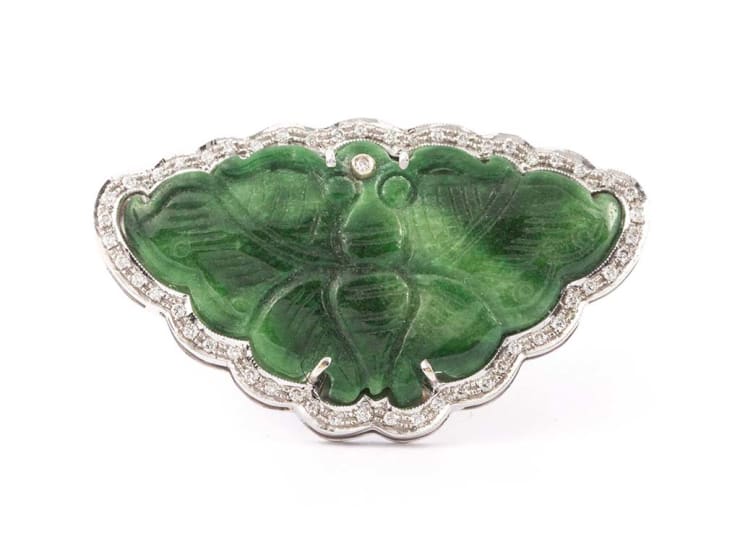 Jade Jewellery BY MICHELA BRONI White gold ring green jade butterfly shape