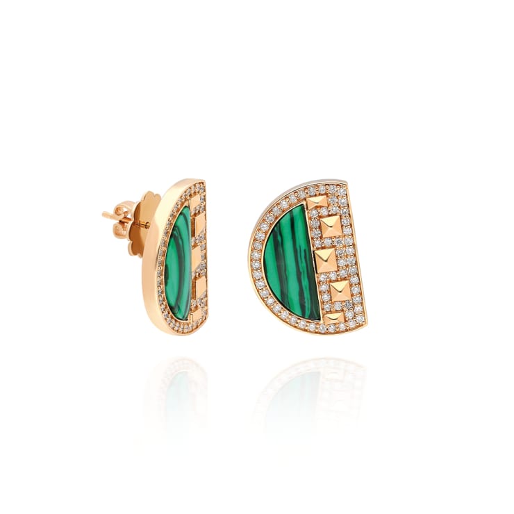 Terzihan Neutra: Cairo Earring w/Malachite 18K Rose Gold Earrings with half-moon cuts all natural Malachite pavé set 0.93 carats FVS diamonds.