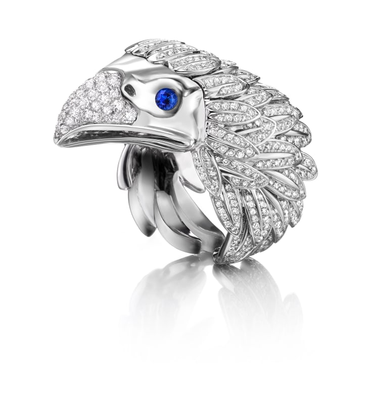 Tabbah Eagle Soul Ring 18K WHITE GOLD AND (2) SAPPHIRES 0.18ct AND (628) DIAMONDS 3.33ct