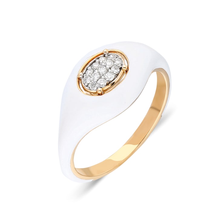 Terzihan Fizzy: Spesso Fizzy Ring - Bone White 18K Rose gold ring in curvy form with 0.18 ct pavé-set F VS diamonds and genuine white enamel work.