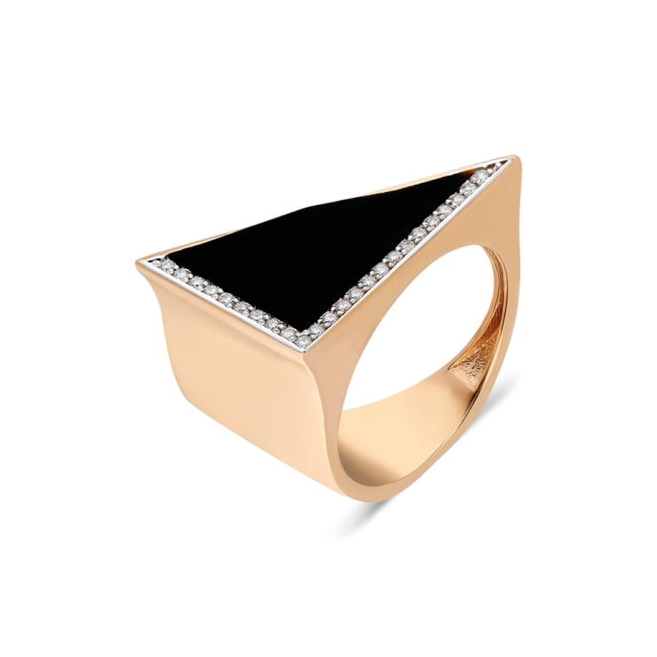 Terzihan Neutra: Aztec Ring w/Black Onyx 18k Rose Gold Ring with White Diamonds: 0.15ct F Color VS Clarity and Tri-dimensional special cut of Black Onyx.