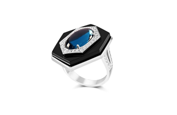 Ananya, Celeste Dark Lotus Ring, Blue Topaz