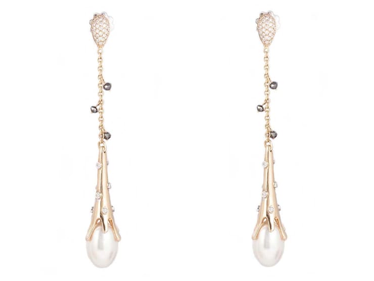 Jade Jewellery BY CRIVELLI Pink gold long earrings with black & white diamonds DIA 0.39ct GSI BLK DIA