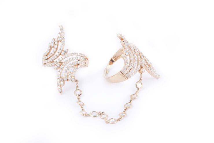 Jade Jewellery BY DJULA Pink gold double ring with studded chain DIA 2.5CT Gold 9.9G