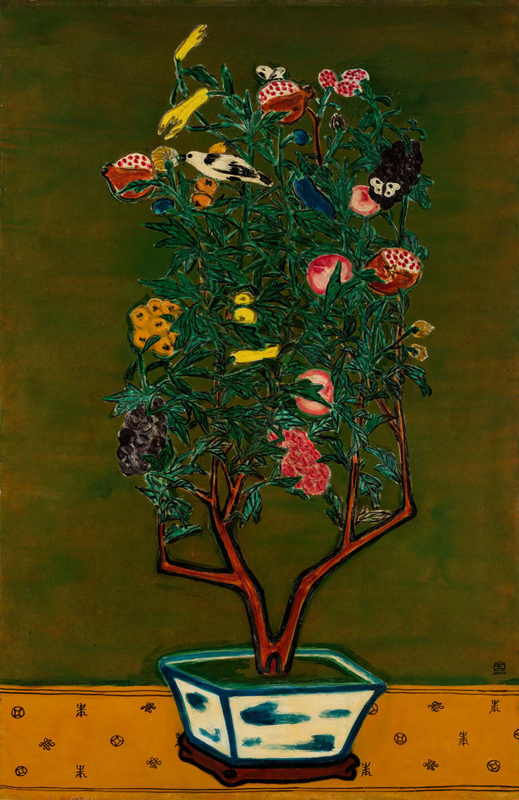 含華吐瑞 Still Life of Flowering and Fruit Plant with a Green Ground