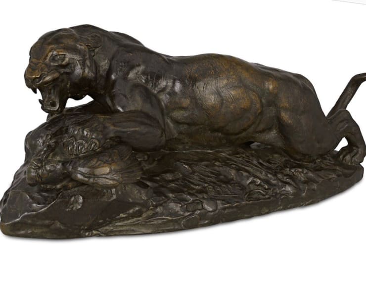 Antoine-Louis Bayre (French, 1795 –1875), Tigre Saissant un Paon