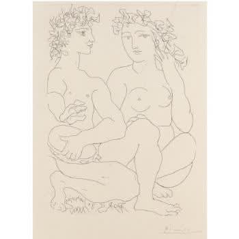 Pablo Picasso, Jeune Couple Accroupi, L'Homme Avec un Tambourin( From the Vollard suite)