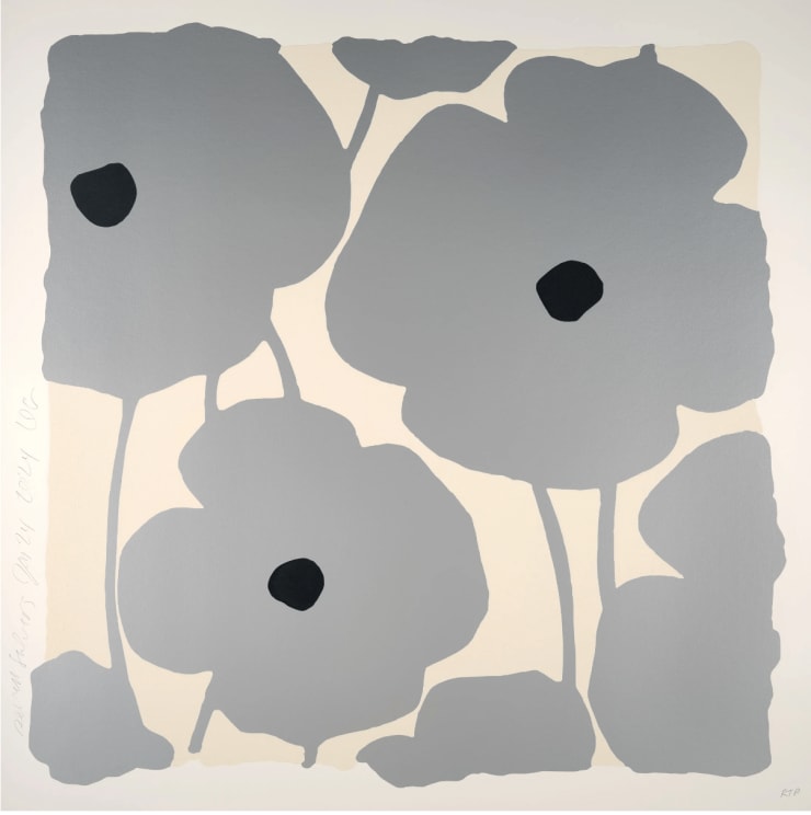 Donald Sultan Seven Silvers Jan 24 2024 DS, 2024 Color silkscreen with enamel inks, flocking, and tar-like texture on Rising 4-ply museum board 58 x 58 in 147.3 x 147.3 cm Edition of 30 Signed & Dated