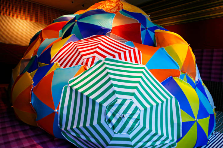 KENGO KITO sagittarius, 2006 parasol, clothes, wood Dimension variable