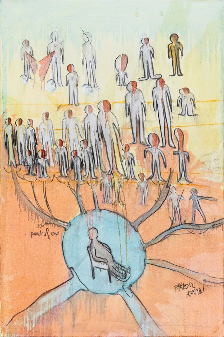 Fabrice Hyber Paradis, 2024 oil charcoal and resin on canvas 150 x 100 x 2.5 cm