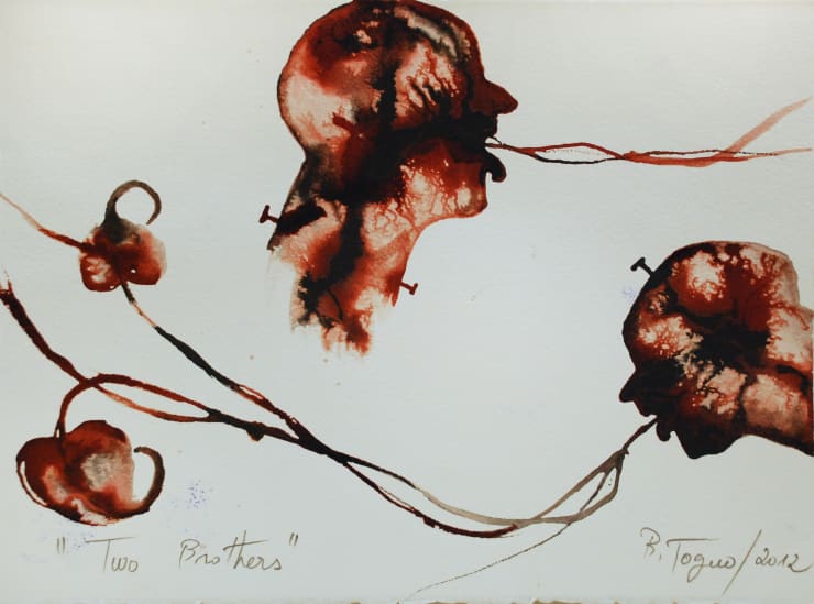 Barthélémy TOGUO Two Brothers, 2012 watercolor on paper 28 x 38 cm Frame : 54 x 64 x 3 cm