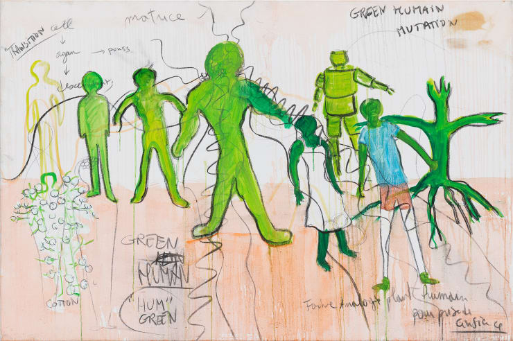 Fabrice Hyber Mutations vertes , 2022 oil and charcoal on canvas 97 x 147 x 3.5 cm
