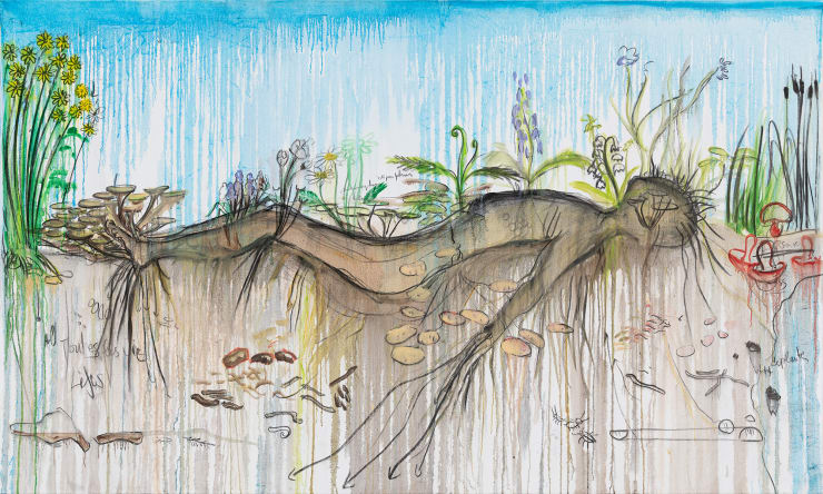 Fabrice Hyber Toutes les vies, 2024 oil, charcoal and resin on canvas 150 x 250 x 2.5 cm