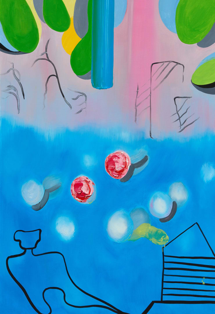 Qwon Sunwang 거울앞에 놓인 실뭉치들 balls of yarn in front of a mirror, 2019 oil on canvas 130 x 89 cm (50F)