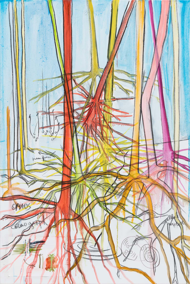 Fabrice Hyber Chaograph , 2024 oil, charcoal and resin on canvas 150 x 100 x 2.5 cm