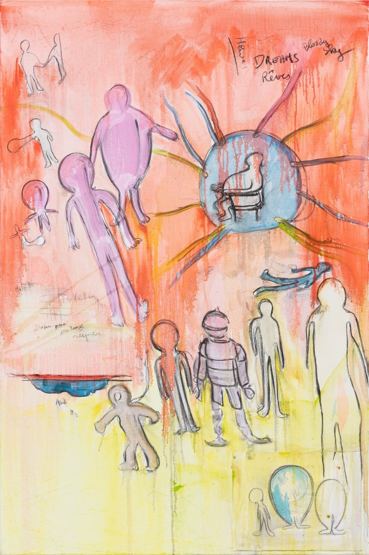 Fabrice Hyber Dreams , 2024 oil, charcoal and resin on canvas 150 x 100 x 2.5 cm