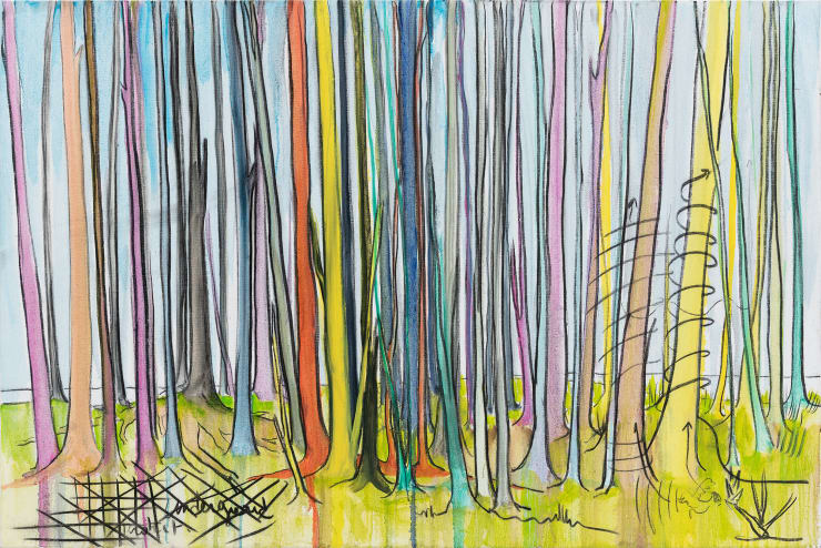Fabrice Hyber Underground, 2024 oil, charcoal and resin on canvas 100 x 150 x 2.5 cm