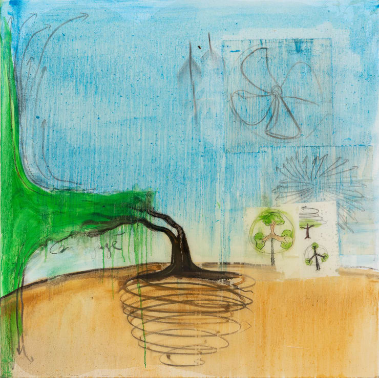Fabrice Hyber Centrifugeur , 2008 oil, charcoal, paper and resin on canvas 100 x 100 x 3 cm