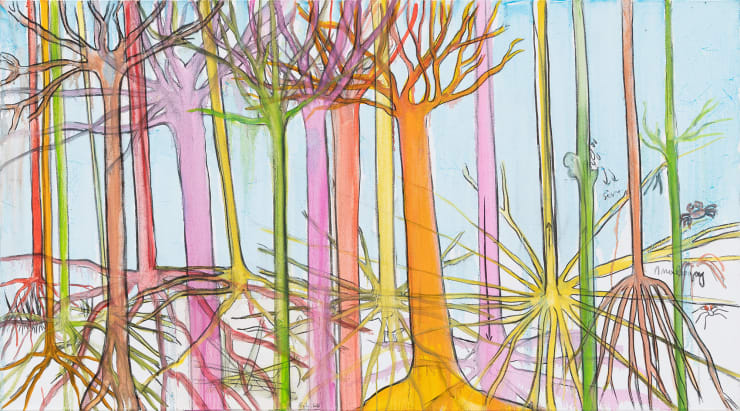 Fabrice Hyber Analogy , 2024 oil, charcoal and resin on canvas 100 x 180 x 2.5 cm