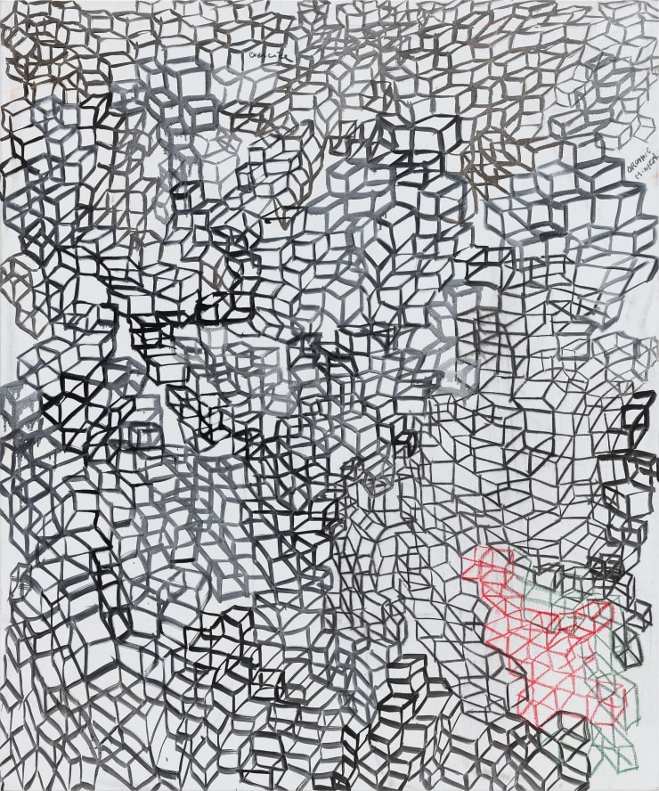 Fabrice Hyber Organic/Mineral, 2024 oil, charcoal and resin on canvas 120 x 100 x 2.5 cm