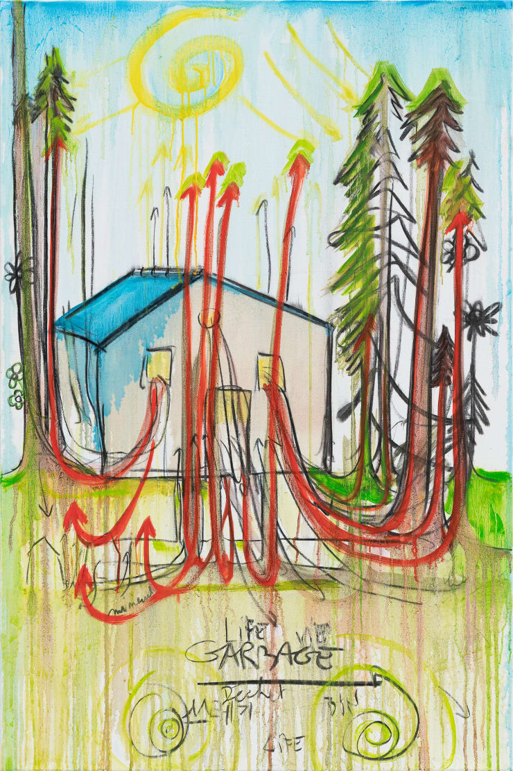 Fabrice Hyber Déchet , 2023-24 oil, charcoal and resin on canvas 120 x 80 x 2.5 cm