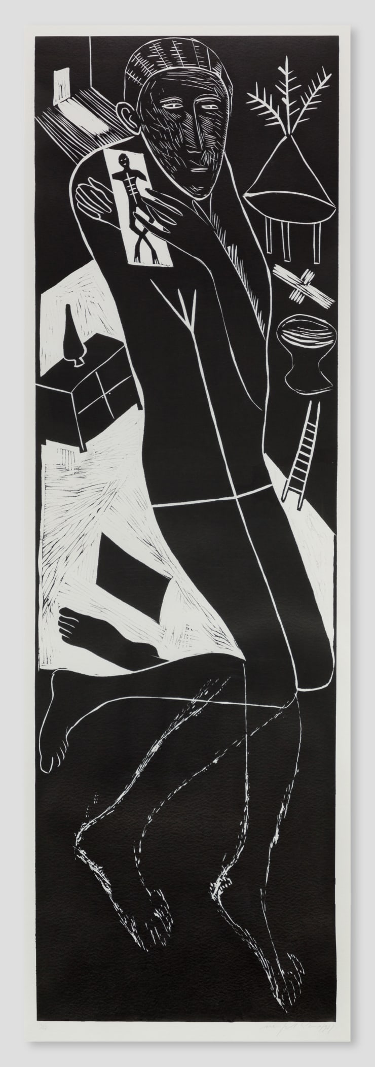 Mimmo Paladino, Atlantico II ( Figure Kneeling with Ladder & Chest of Drawers), 1987