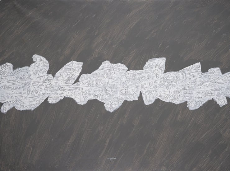 Ugo La Pietra, La mia territorialità. La città scorre ai miei piedi, 2021, 70x100cm, acrylic on canvas
