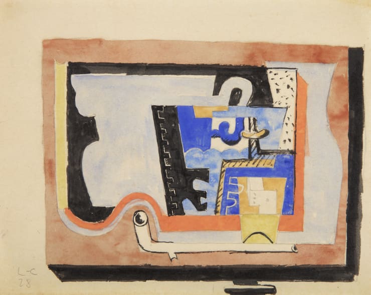 LE CORBUSIER Still Life,1928 Chinese ink, watercolor, gouache and graphite on paper 21 x 26.6 cm Monogrammed and dated lower left: L-C / 1928