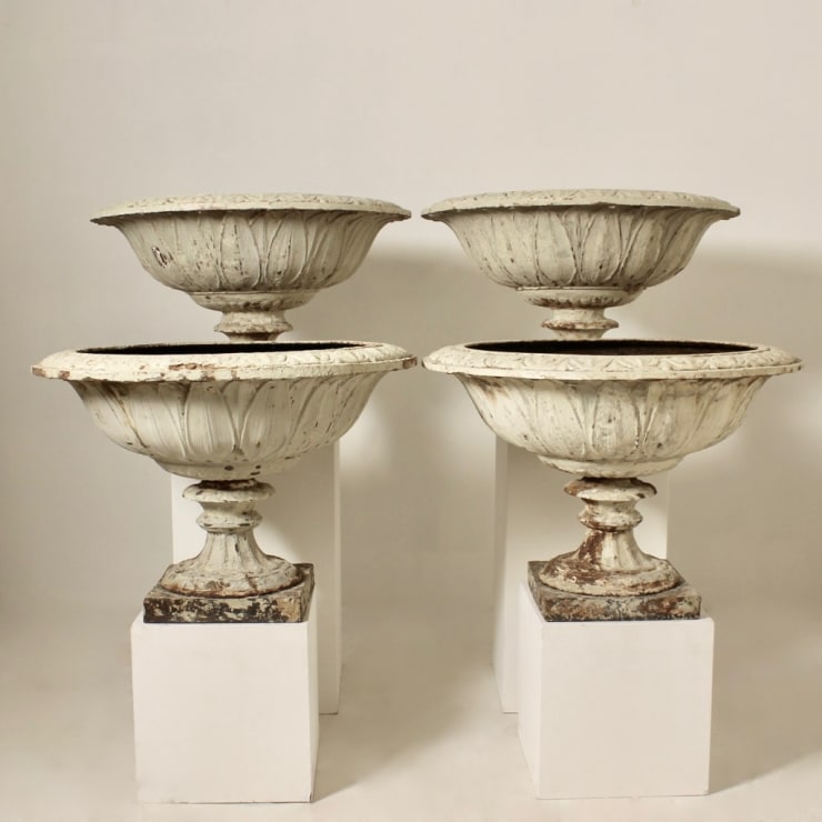 Set Of Four Grand Scale Andrew Handyside Cast Iron Garden Urns ( sold )