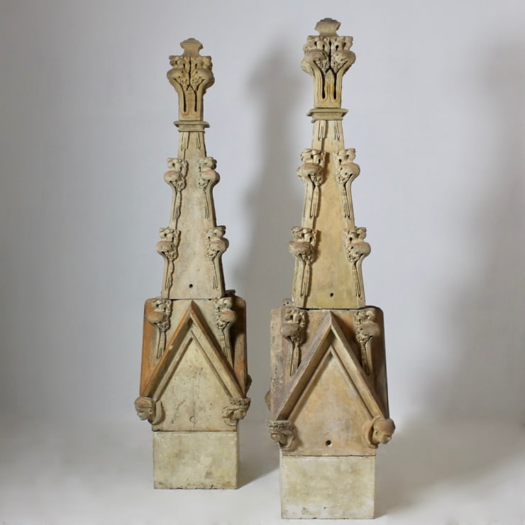 Pair Of Very Large Coade Stone Gothic Pinnacles Dated 1819 ( sold )